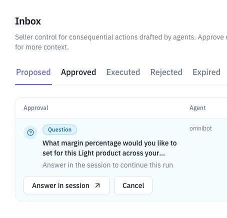 Approval queue with pending pricing changes